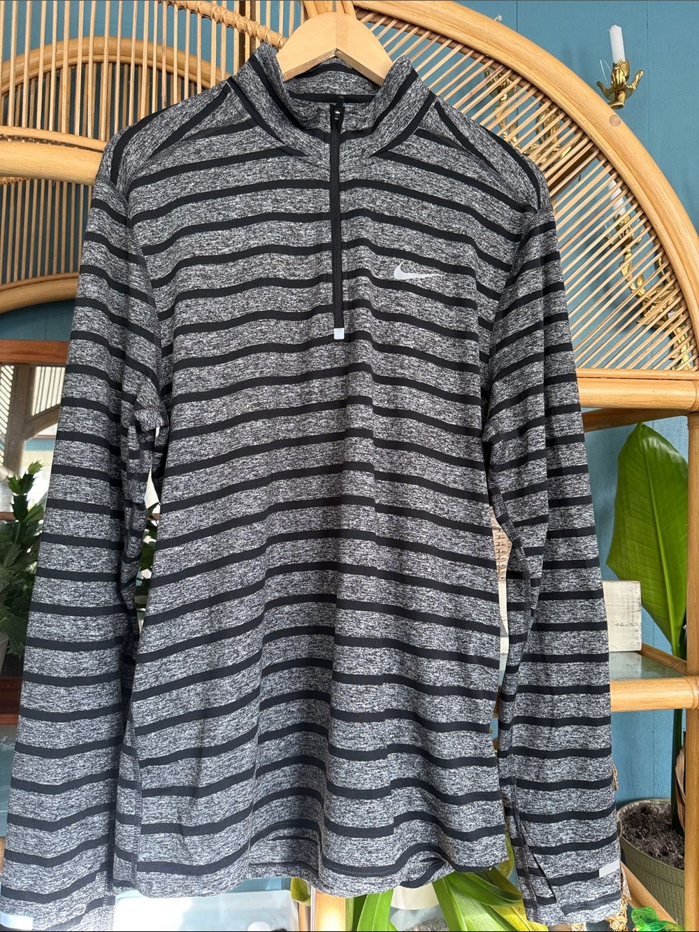 Nike Black & Gray Striped Half-Zip Pullover